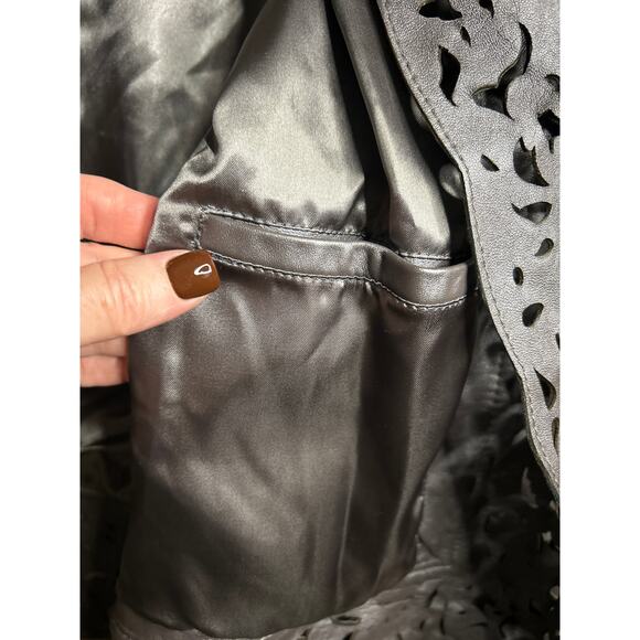 Pamela McCoy Pewter Leather Jacket 2X Lightweight Metallic Moto Style - Picture 5 of 8